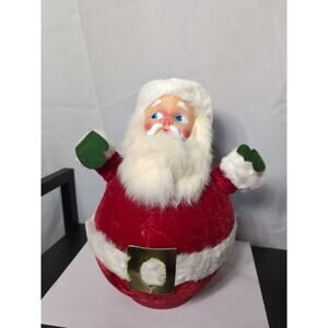 Vintage Rubber Baby Faced Rollie Pollie Santa Rotating Music Box Jingle Bells